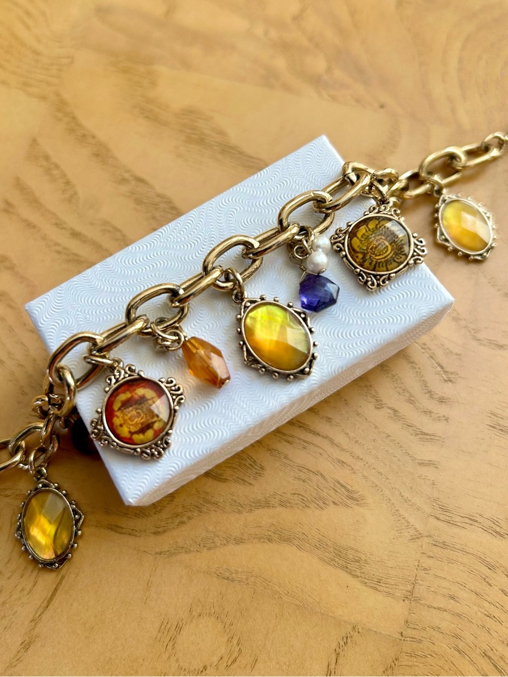 Liz Claiborne Vintage Signed LC Charm Bracelet Gold Tone